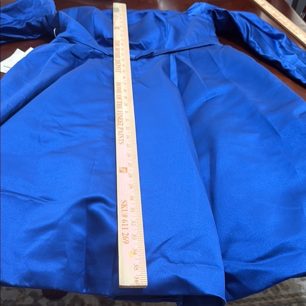 Blue Pleated Off-Shoulder Dress bow waist satin wedding guest formal cocktail - Picture 13 of 15